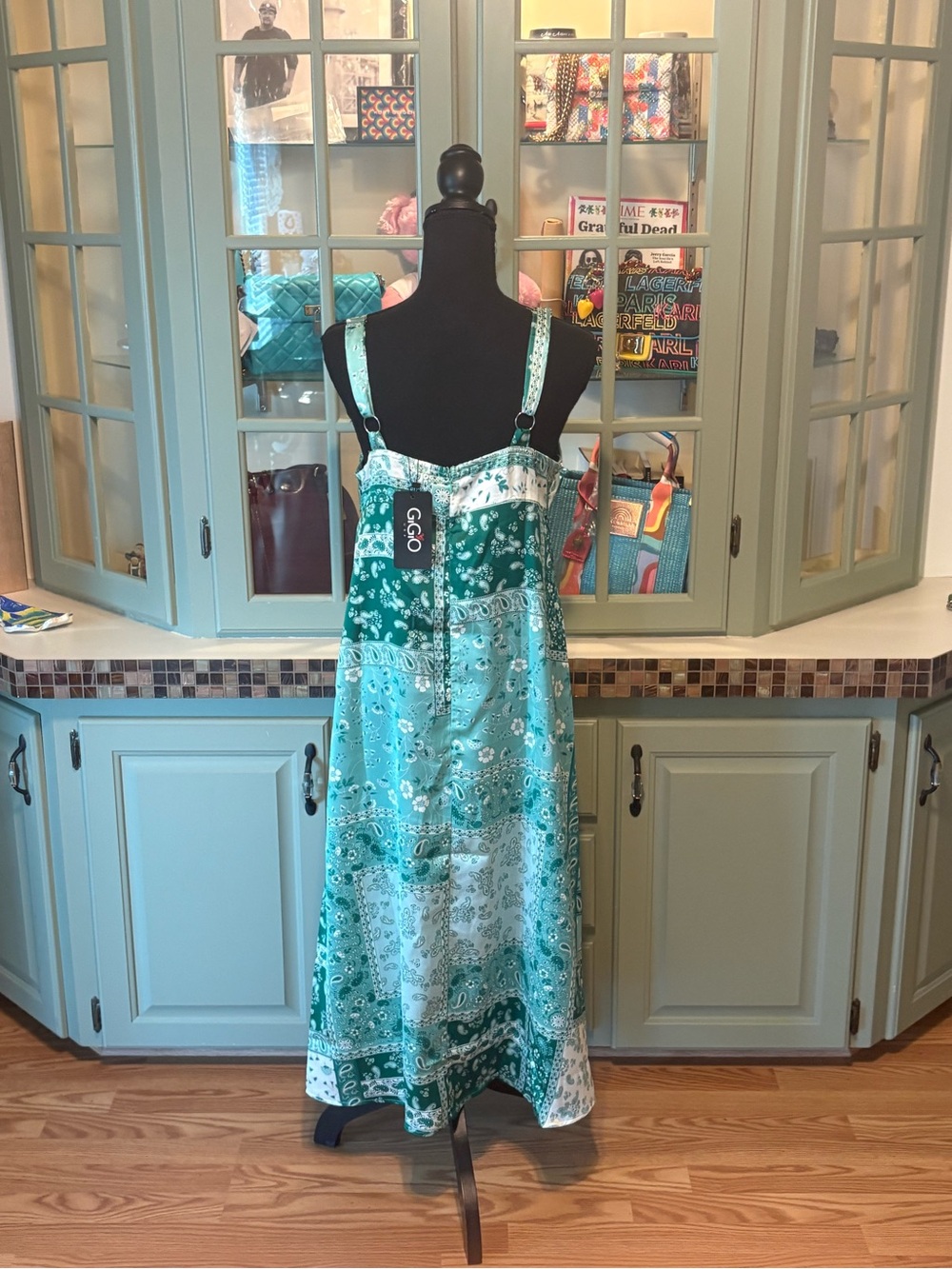 Green & White Paisley Bandana Print Dress - Picture 5 of 6